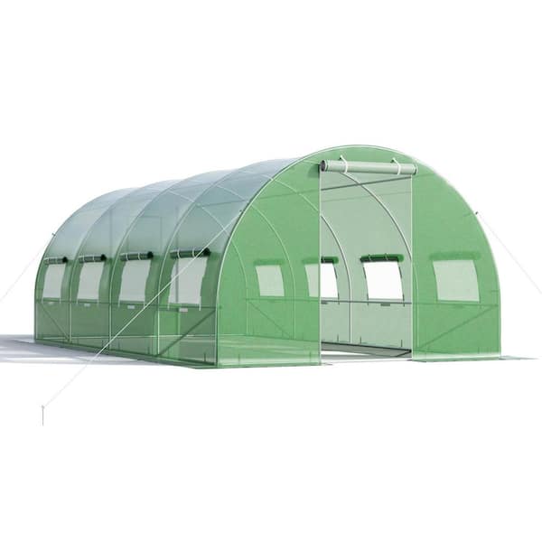 ANGELES HOME 10 ft. W x 20 ft. D x 6.6 ft. H Greenhouse with Windows and Doors for Outdoor- Green, Walk-in Tunnel Design