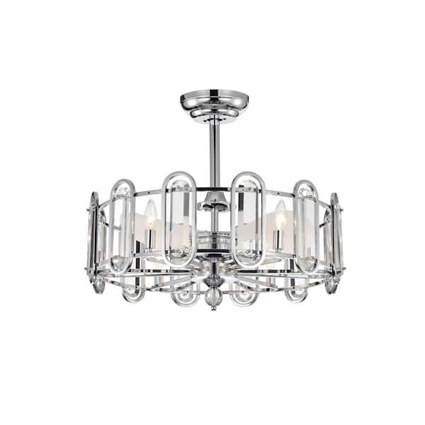 Ahfiwaso 26 in. Smart Indoor Chrome Low Profile Standard Crystal Chandelier Ceiling Fan Vintage Fandelier Flush Mounted Invisible
