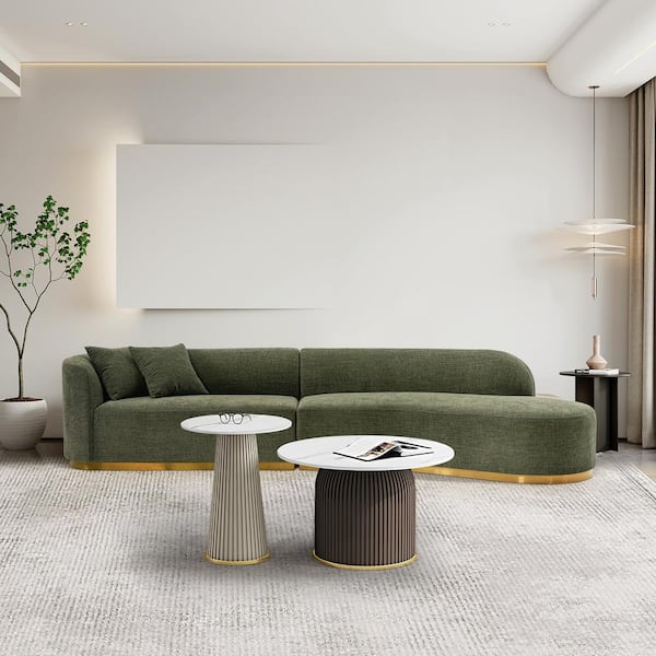 Manhattan Comfort Contemporary Daria Linen Sofa Sectional with Pillows in Olive Green Manhattan Comfort Contemporary Daria Linen Sofa Sectional with Pillows in Olive Green