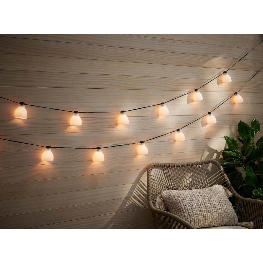 Hampton Bay Outdoor/Indoor 10.6 ft. Plug-In Type G Bulb String Light with 8 White Glass Shades