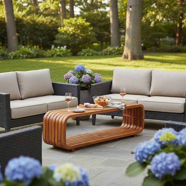 Acacia Wood Outdoor Coffee Table, Outdoor Dining-Teak L