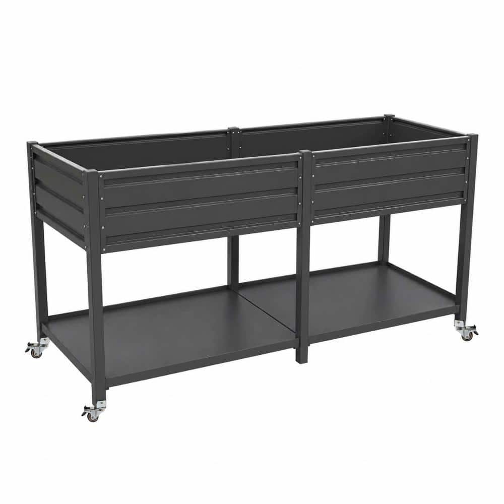 6 ft. x 3 ft. x 2 ft. Gray Rectangular Metal Elevated Garden Bed with Lockable Wheels & Lower Storage Shelf price history on PriceWatchPro