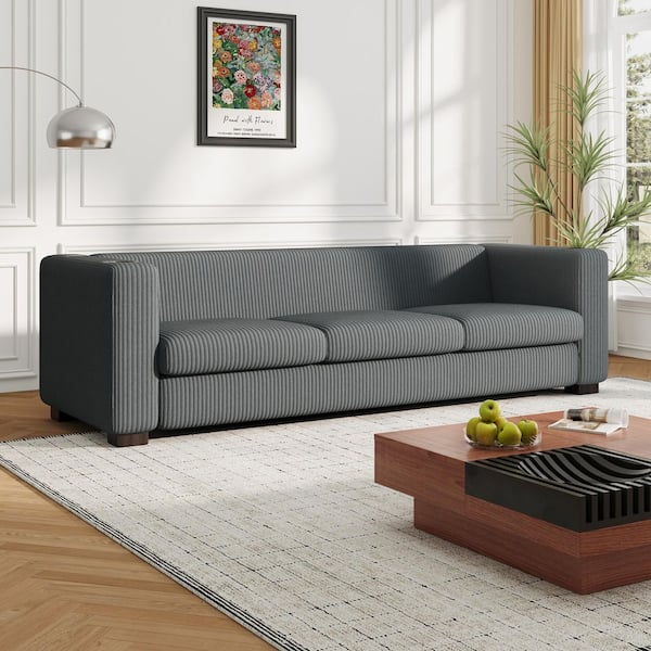 Ashton 80 in. W Square Arm Polyester Upholstered Rectangle Modern 3-Seater Sofa in. Gray, USB Ports, Cup Holders
