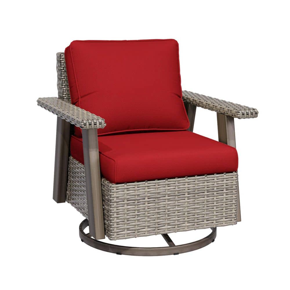 Beige Wicker Frame Outdoor Rocking Chair Patio Swivel Chair Lounge Chair with Red Cushions price history on PriceWatchPro