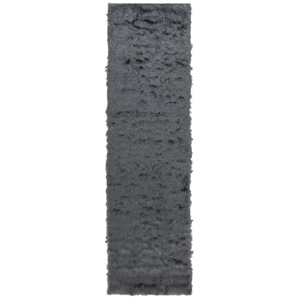 SAFAVIEH Paris Shag Slate 2 ft. x 8 ft. Solid Runner Rug