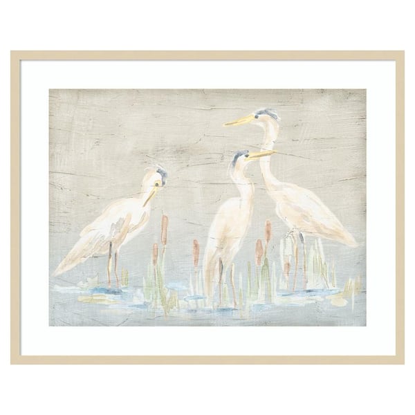 Amanti Art Driftwood Waterbirds II by June Erica Vess 39 in. W x 31 in. H. Wood Framed Wall Art Print Framed in Brown