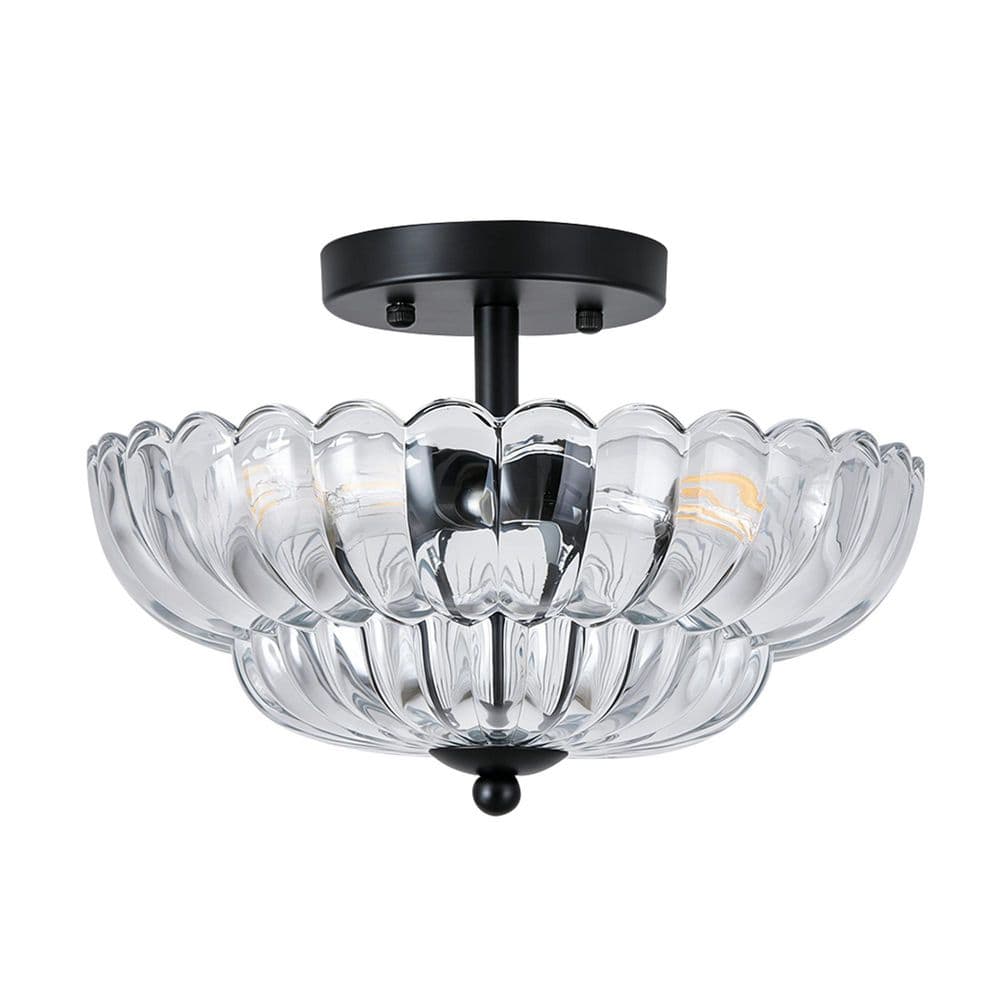 11.8 in. Bowl Matte Black and Clear Glass Semi-Flush Mount Ceiling Light for Bedroom with Flower Shade No Bulb Included price history on PriceWatchPro