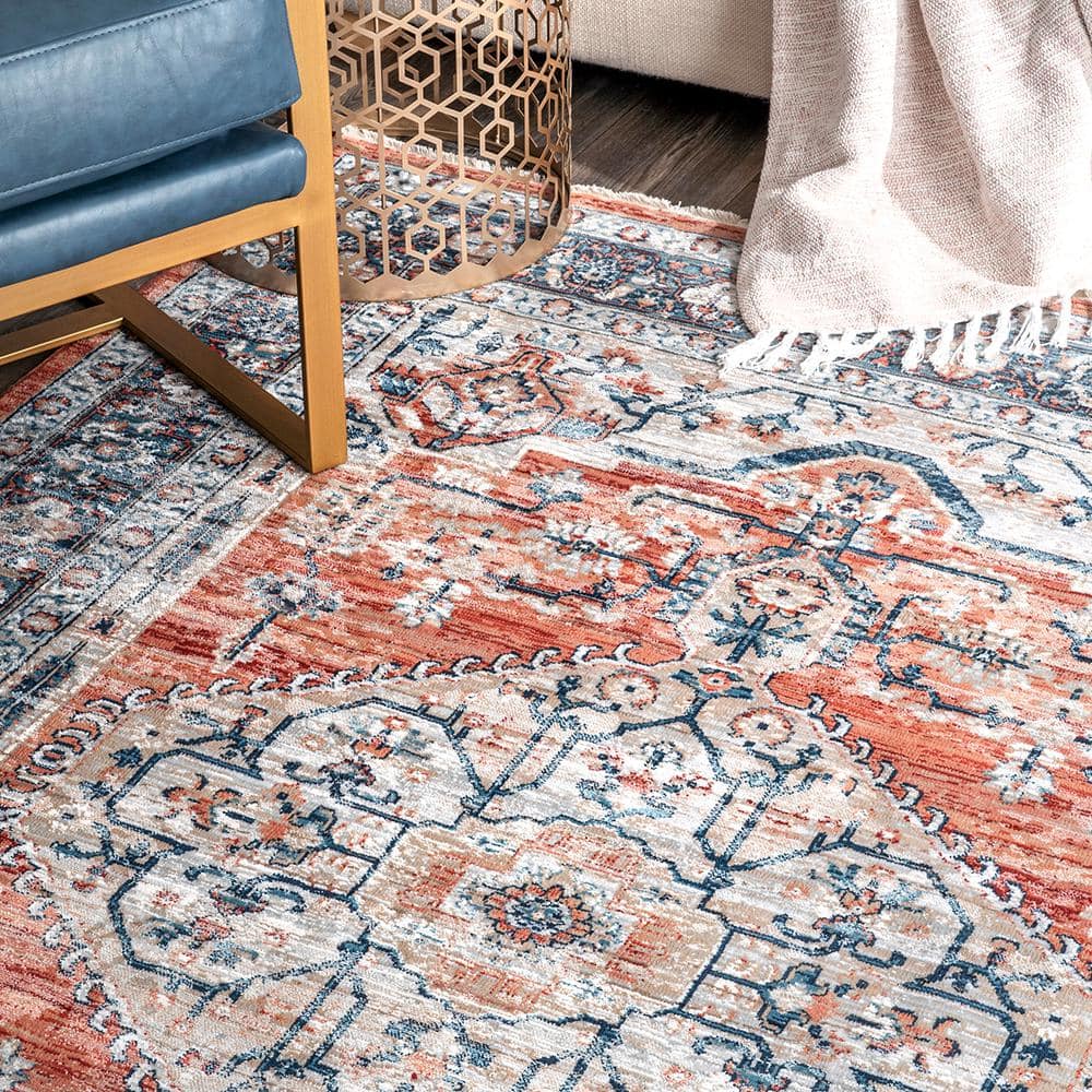 Reversible Orange Medallion 4' x 6' Synthetic Area Rug