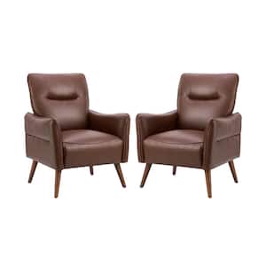 Zuri Vegan Leather Brown Armchair with Solid Wood Legs (Set of 2)