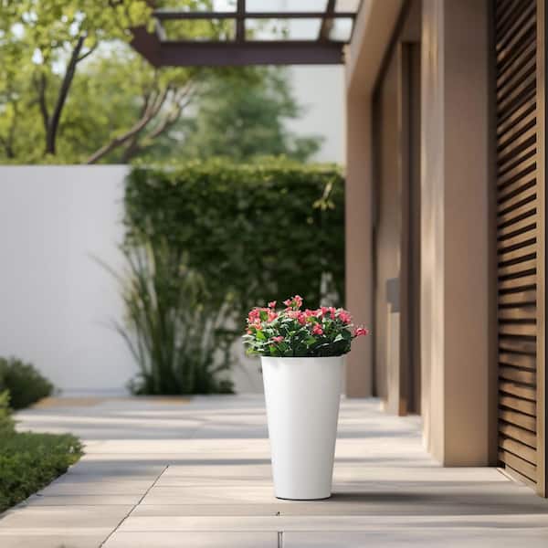 Sapcrete 12 in. Large Crisp White Concrete Round Planter / Pot with Drainage Holes