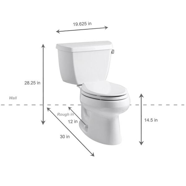 KOHLER - Wellworth 12 in. Rough In 2-Piece 1.28 GPF Single Flush Elongated Toilet in White Seat Not Included