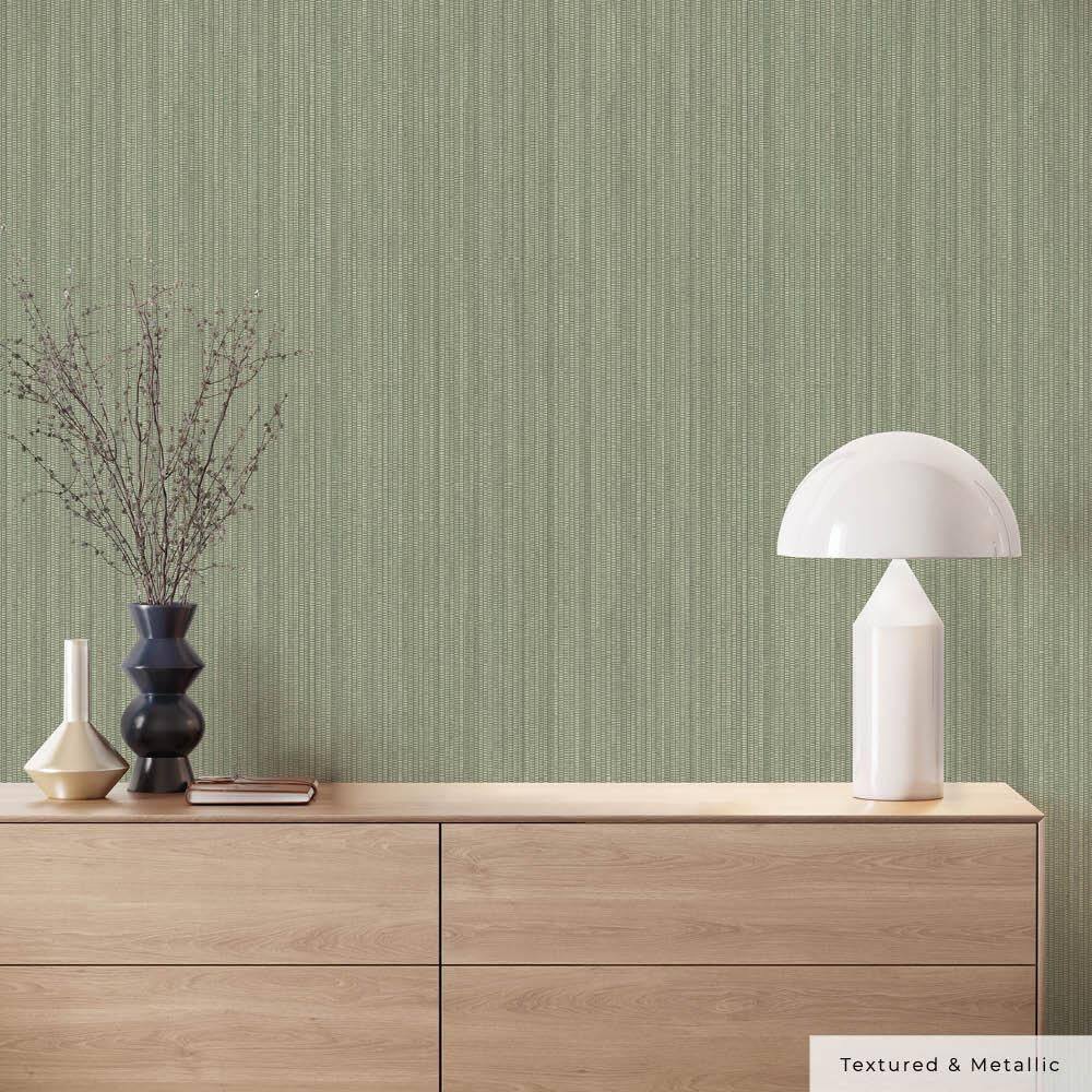 Green Textured Grasscloth Peel and Stick Wallpaper Roll