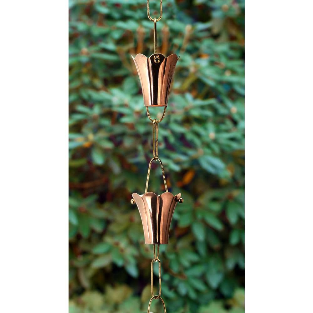 8.5ft Pure Copper Fluted Flower Rain Chain with Brass Links