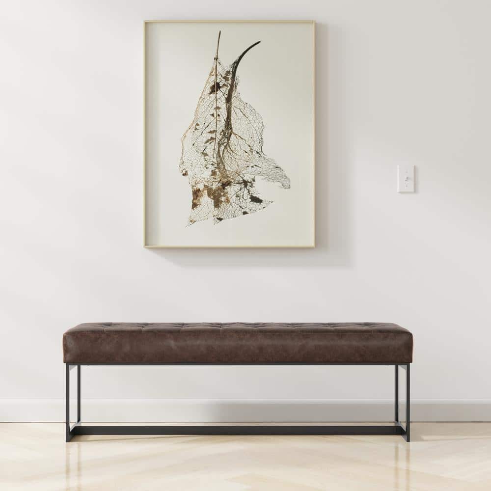 Penelope 56" Brown Faux Leather Metal Frame Ottoman Bench