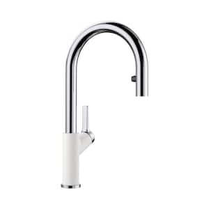 Urbena Single-Handle Pull Down Sprayer Kitchen Faucet in White/Chrome