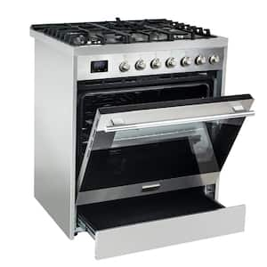 30 in. Freestanding Gas Range in Stainless Steel with 5-Burners Gas Stove and 5.0 cu. ft Convection Electric Oven