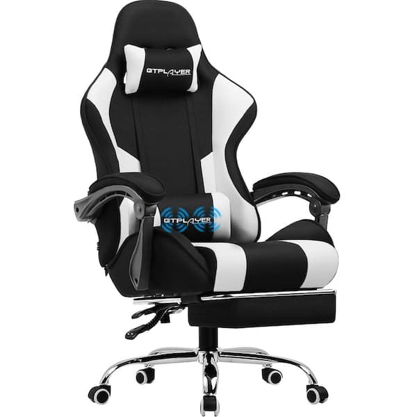 ComHoma Fabric Gaming Chair with Footrest and Lumbar Support Computer Chair  with 360°- Swivel Seat, Black and Light Gray
