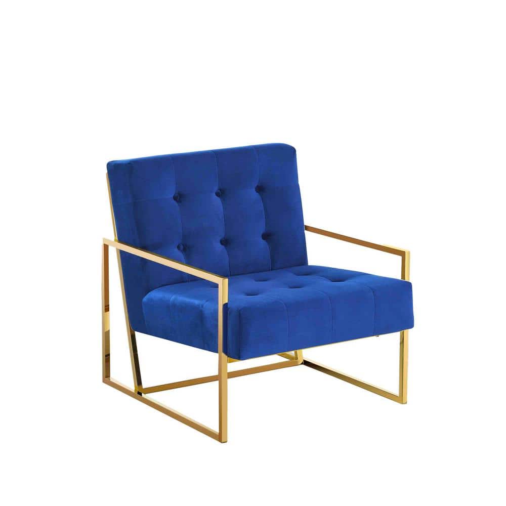Royal Blue Velvet and Gold Metal Accent Armchair