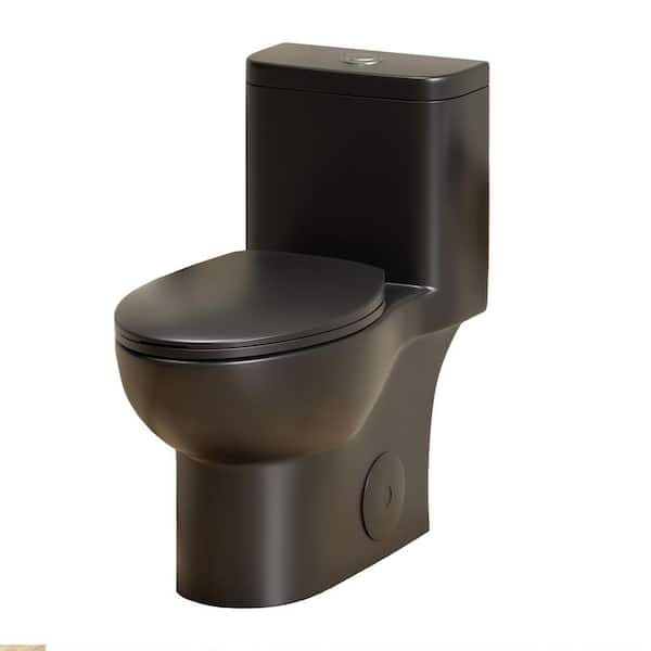 Powerful 1.1/1.6 GPF Dual-Flush Elongated 1-Piece Toilet in Matte Black with Comfortable Seat Height Seat Included
