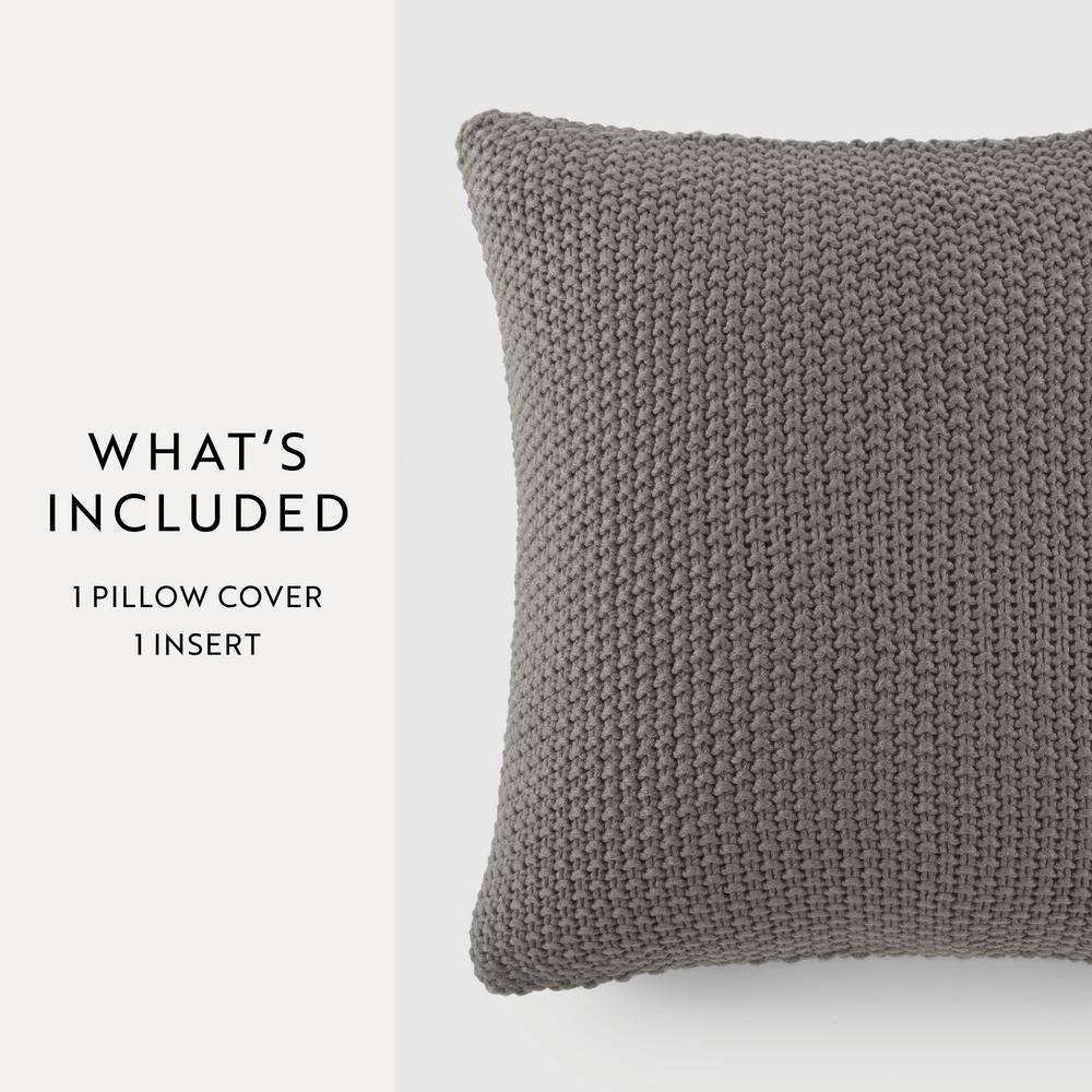 Gray Cotton Knit Square Throw Pillow 20 x 20