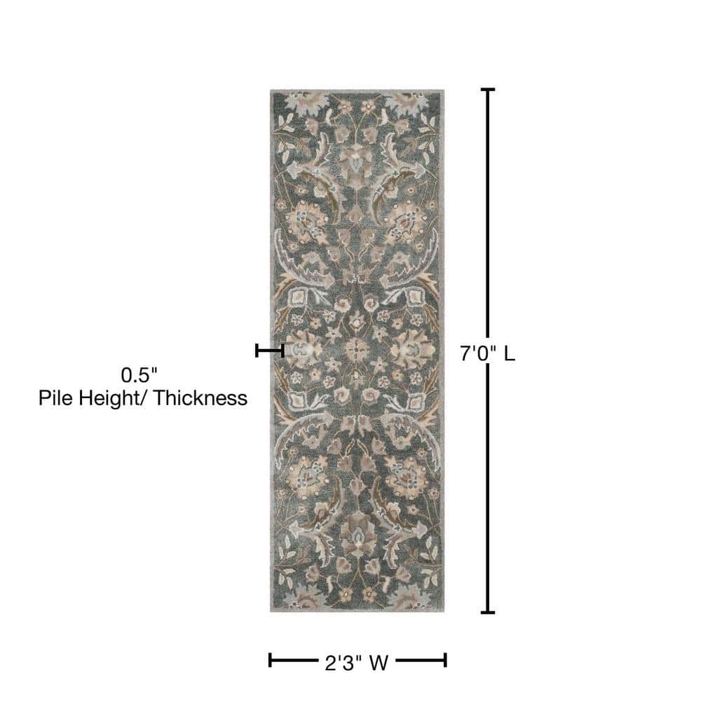 Handmade Grey and Multi Wool Viscose Tufted Runner Rug