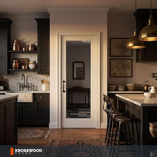 32 in. x 96 in. 1-Lite Clear Solid Core MDF Primed Left-Hand Single Prehung Interior Door