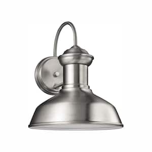 Fredricksburg 1-Light Satin Aluminum Outdoor 11.9375 in. Wall Lantern Sconce with LED Bulb