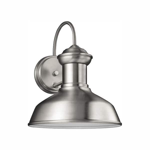 Generation Lighting Fredricksburg 1-Light Satin Aluminum Outdoor 11.9375 in. Wall Lantern Sconce with LED Bulb