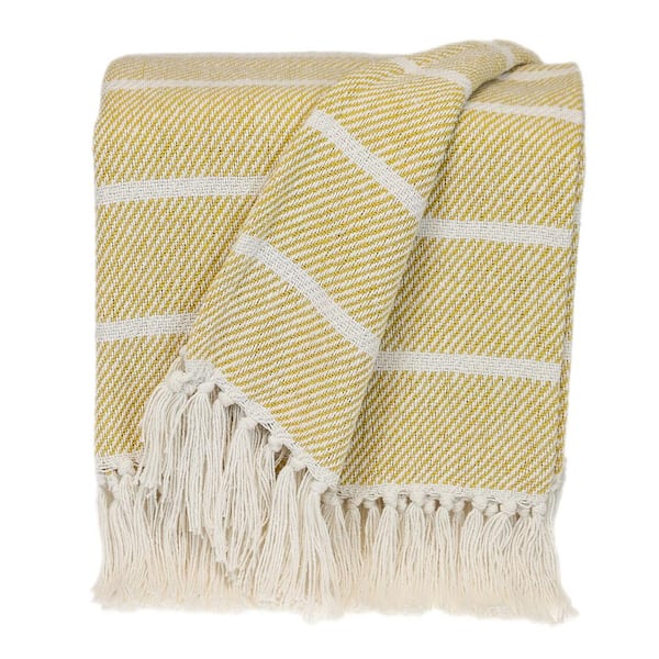 PARKLAND COLLECTION Transitional Stripe Yellow Rectangle 50 in. x 60 in. Throw Blanket