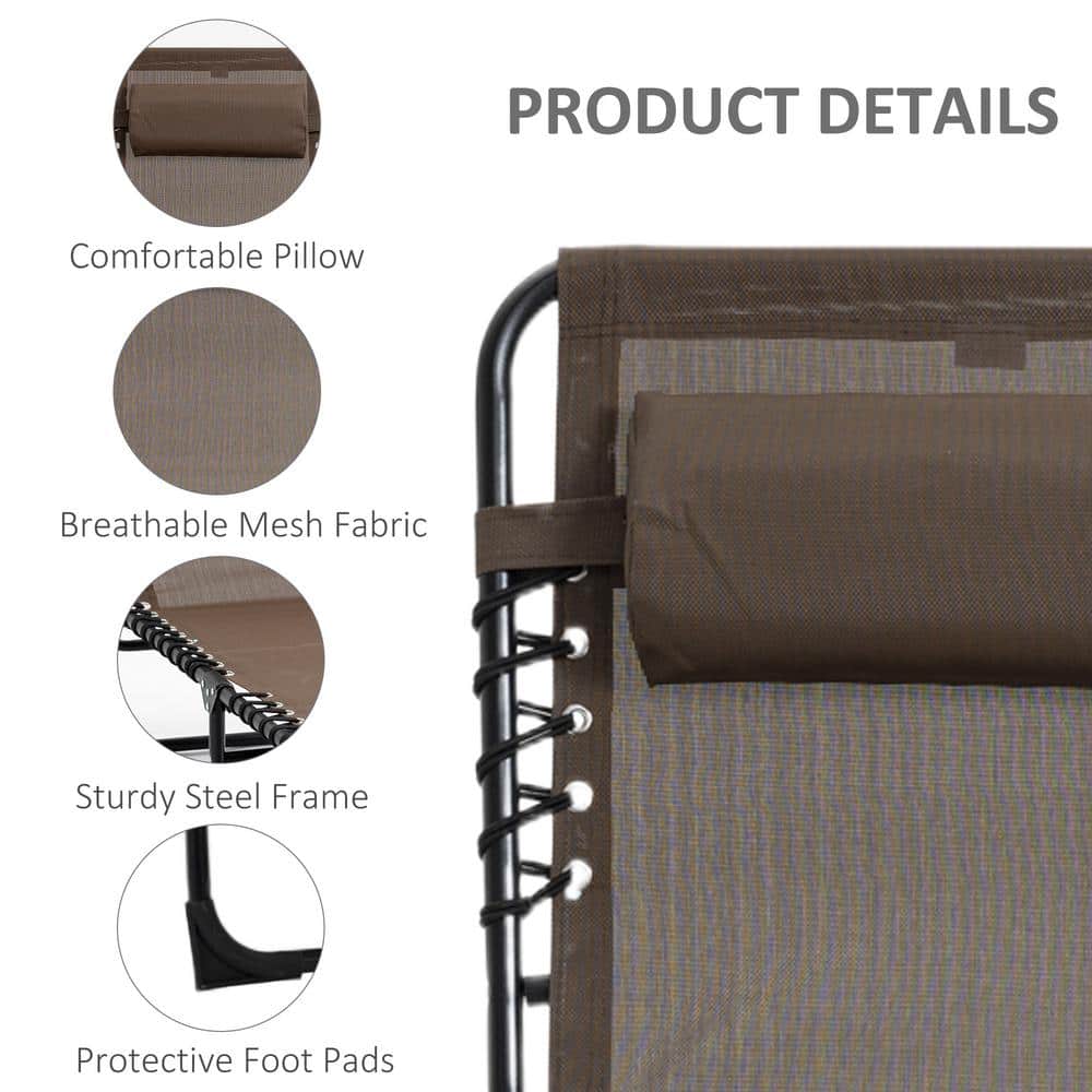 Brown Adjustable Reclining Chaise Lounge with Removable Pillow