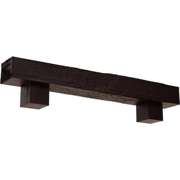 Ekena Millwork 6 in. x 10 in. x 6 ft. Rough Sawn Faux Wood Fireplace Mantel Kit, Alamo Corbels, Premium Cherry
