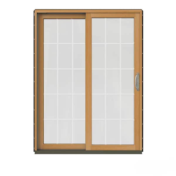 JELD-WEN 60 in. x 80 in. W-2500 Contemporary Bronze Clad Wood Left-Hand 15 Lite Sliding Patio Door w/Stained Interior