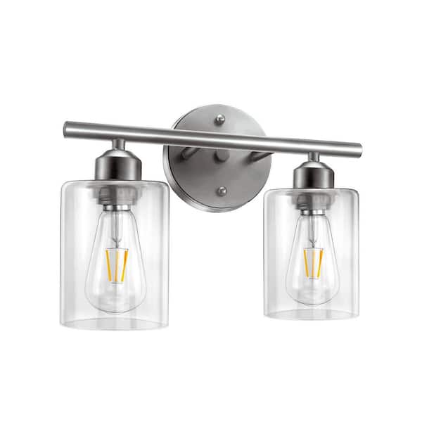 Pia Ricco 10.44 in. 2-Light Brushed Nickel Bathrooms Vanity Light