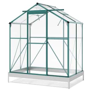 6.2 ft. W x 4.3 ft. D Walk-in Polycarbonate Greenhouse with 2 Windows and Base, Aluminum Hobby Greenhouse w/Sliding Door
