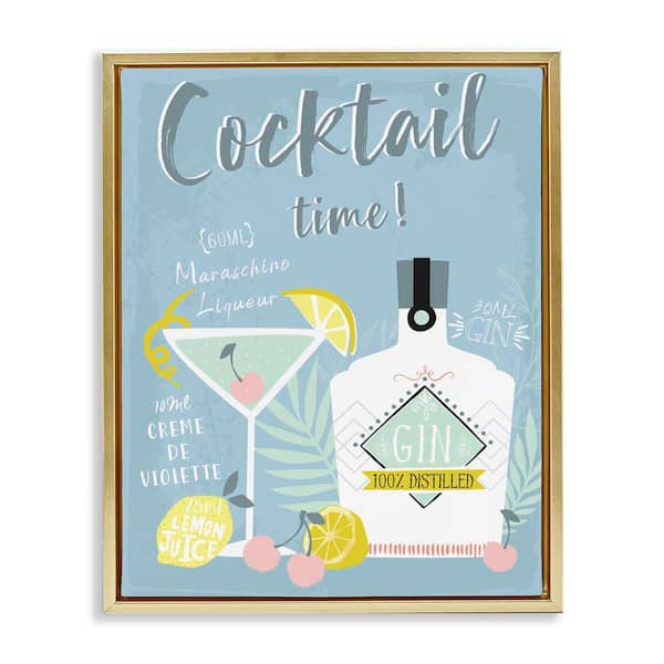 Stupell Industries Cocktail Time Gin Recipe by Angela Nickeas Gold Floater Frame Food Graphic Art Print 31 in. x 25 in.
