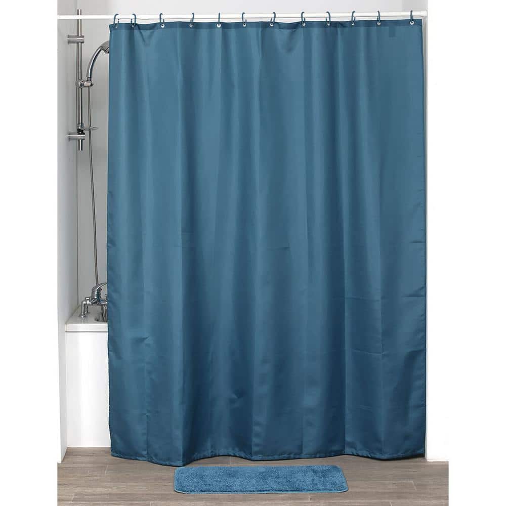Tahitian Blue Extra Long Polyester Shower Curtain with Matching Hooks