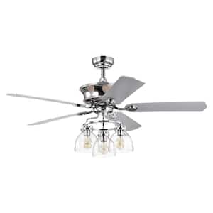 52 in. Smart Indoor/Outdoor Chrome Ceiling Fan with Remote Control and 5 Blades Reversible Fan Lights with 3 Glass Shade