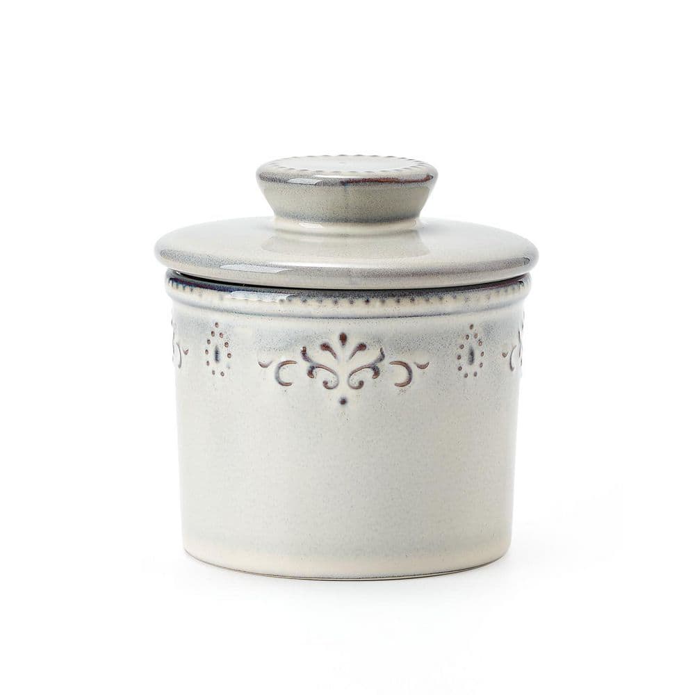 Light Gray Ceramic French Butter Crock with Hand-Molded Relief, Countertop Keeper for Soft Spreadable Butter price history on PriceWatchPro