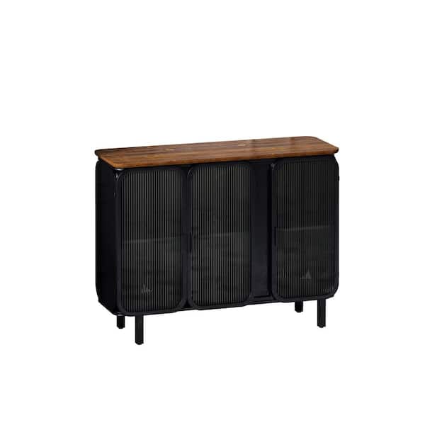 FUNKOL 14.37-in W x 40.94-in D x 31.69-in H in Black Metal Ready to Assemble Floor Kitchen Cabinet with Glass Doors