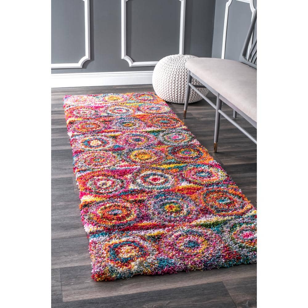 Kindra Multicolor Bohemian Circles Shag Runner Rug