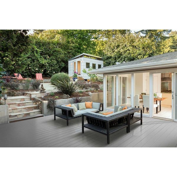 1/2 in. x 5-1/2 in. x 3 in. Harbor Grey PVC Decking Board Cover Sample for Composite and Wood Patio Decks