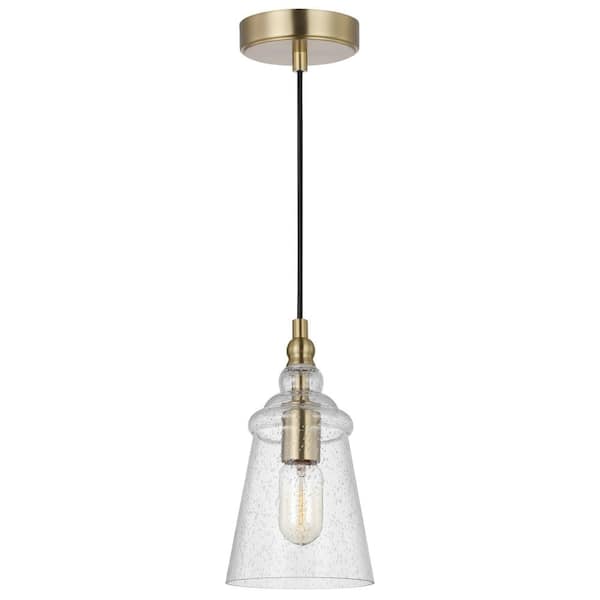 Generation Lighting Loras 5.75 in. 1-Light Satin Brass Mini- Pendant Light with a Clear Seeded Glass Shade