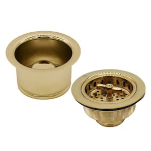 COMBO PACK 3-1/2 in. Wing Nut Style Kitchen Sink Strainer and Extra-Deep Collar Disposal Flange/Stopper, Polished Brass
