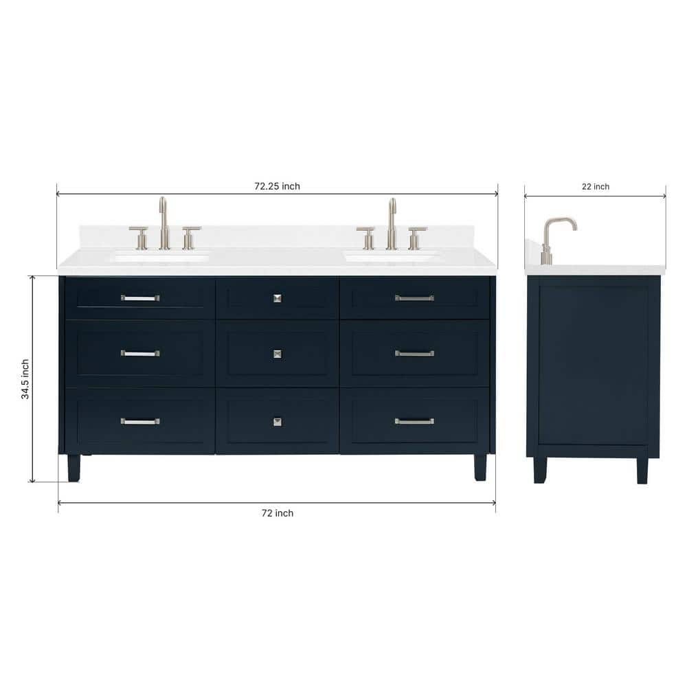 Midnight Blue Double Sink Freestanding Vanity with Carrara Quartz Top
