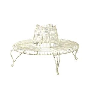 61.5 in. Round 4- Seater Metal Outdoor Tree Bench in Antique White