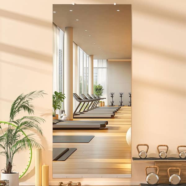 39 in. W x 95 in. H Rectangle Frameless Wall-Mounted HD Home Gym Mirror with Glass Clamps & Aluminum Rail for Yoga