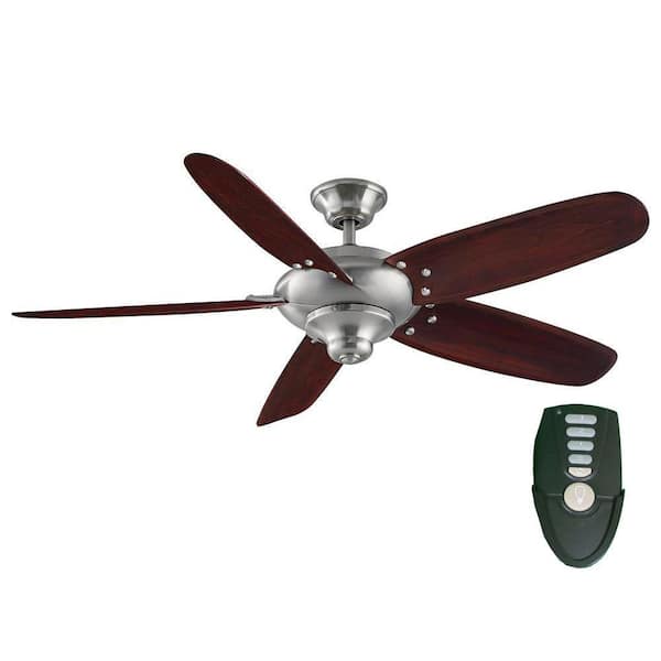 Home Decorators Collection Altura 56 in. Indoor Brushed Nickel Ceiling Fan with Downrod, Remote and Reversible Motor; Light Kit Adaptable