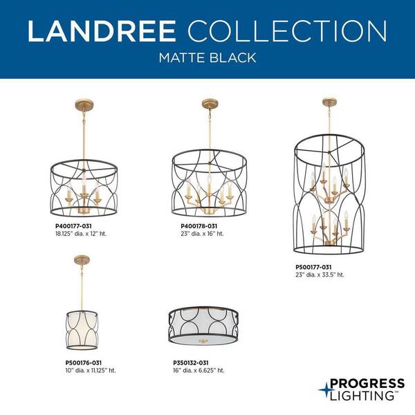 Progress Lighting Landree Collection 3-Light Matte Black Luxe Chandelier Light