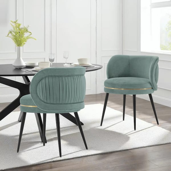Manhattan Comfort Kaya Mint Green Modern Pleated Velvet Upholstered Dining Chair Set of 2 2 DC080 MG