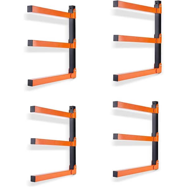 Wall Mount Wood Organizer and Lumber Storage Metal Rack with 3-Level - Indoor and Outdoor Use (4-Pack) Orange
